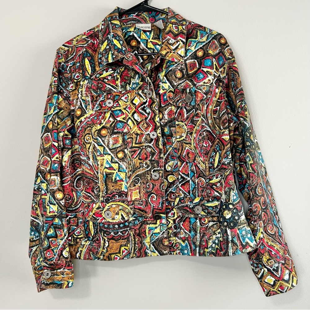 Chico's Multicolor Patterned Button Collar Jacket - image 2